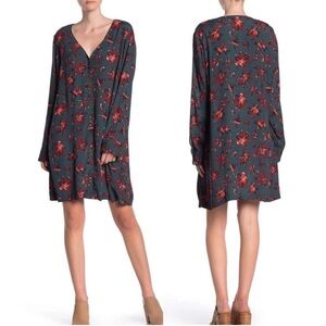 Madewell Floral Print Easy Dress Long Sleeve Button Front Tunic Size S